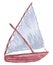 Vector color drawing of one sailing boat, stylized as a watercolor. Simple clipart of dhow fishing vessel isolated on white