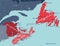Vector color editable map of Atlantic provinces of Canada New Brunswick, Nova Scotia, Prince Edward Island and province