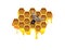 Vector color illustration of honeycomb with honey drops and bee.