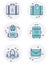 Vector color illustration of luggage on a background with stars. Bag, backpack, different suitcases, large and small