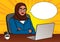 Vector color illustration of successful muslim business woman in office room.