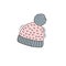 Vector color illustration of warm autumn cap in the style of doodle. Linear illustrations by hand. Knitted hat