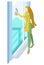 Vector color illustration with woman wiping large window.
