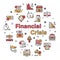 Vector color linear icon round set of financial crisis