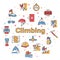 Vector color linear icon set of climbing, hiking