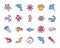 Vector color linear icon set of sea life objects