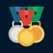 Vector color medal and winner award icon. Sport equipment, success symbol. Athletic competition. Championship reward
