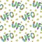 Vector color seamless pattern with the word UFO. Background and texture on the theme of space, UFOlogy, flying saucers, conspiracy