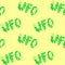 Vector color seamless pattern with the word UFO. Background and texture on the theme of space, UFOlogy, flying saucers, conspiracy