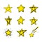 Vector Colored Hand Drawn Doodle Stars, Scribble Drawings, Bright Yellow Color, Isolated Set.