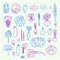 Vector colored hand drawn doodle vegetables icons set on blue cell sheet illustration. greenery elements on