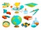 Vector colored pictures of science and geography symbols