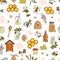 Vector colored seamless pattern of honey, bee, bumblebee
