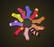 Vector colored socks in a circle on brown background