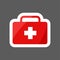Vector colored sticker icon first-aid set. First aid symbol. La