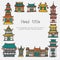 Vector colorful asian houses frame template
