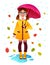 Vector colorful autumn illustration of rainy day.