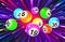 Vector colorful bingo balls on an exploding dark background