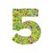 Vector colorful botanical garden fresh leaves font, numeral 5