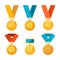 Vector colorful collection of golden medals with first number