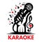 Vector colorful, editable template with hand microphone, notes on karaoke