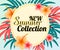 Vector of colorful floral in pastel tone background. There are words `NEW Summer Collection`.