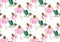 Vector colorful hummingbirds seamless pattern on white background with pink flowers