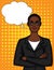 Vector colorful illustration of African American businesswoman in glasses with crossed arms.