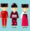 Vector colorful illustration of asian girls in national clothes