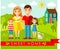 Vector colorful illustration of european family and house in flat style