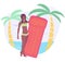 Vector colorful illustration in flat cartoon stile, young woman holding the inflatable mattress. Afroamerican girl in a