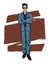 Vector colorful illustration of handsome guy in office suit isolated from white background.