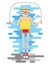 Vector colorful illustration of an old man in glasses and shorts jumping rope.