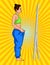 Vector colorful illustration of a woman in sportswear looking at reflection in a mirror.