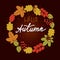 Vector colorful illustration of wreath from leaves with hello autumn inscription