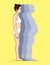 Vector colorful illustration of young slim woman standing in profile.