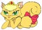 Vector colorful kitty. Pretty cat with crown. Catroon character kitten with bow on tail