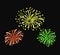 Vector Colorful Neon Doodle Fireworks Isolated on Black Background, Bright Red, Yellow and Green Colors, Design Element Template.
