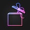 Vector Colorful Neon Gift Box Isolated on Dark Background, Gradient Color, Present, Blank Frame Template.