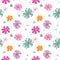 Vector colorful painterly floral seamless pattern on whitebackground