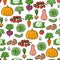 Vector colorful pattern on the theme of food, proper nutrition, vitamins, vegetarian food. Background with vegetables