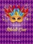 Vector colorful poster to traditional carnival Mardi Gras in New Orleans with mask, harlequin, fireworks