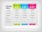 Vector colorful pricing table template for