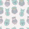 Vector colorful seamless pattern with cute different owls