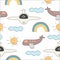 Vector colorful seamless pattern for kids with airplane drawing. Ideal for cards, invitations, baby shower, party, kindergarten,