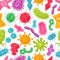 Vector colorful seamless pattern. Microbiology. Viruses, bacteria and germs.