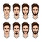 Vector colorful set of a guy with different style beard and mustache.