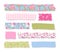 Vector colorful set of sticky washi tapes with torn edges. Collection of adhesive scotch strips with polka dots, plaid, floral