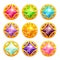 Vector colorful shiny round golden amulets