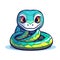 Vector of a colorful snake with vibrant blue and green scales and large expressive eyes